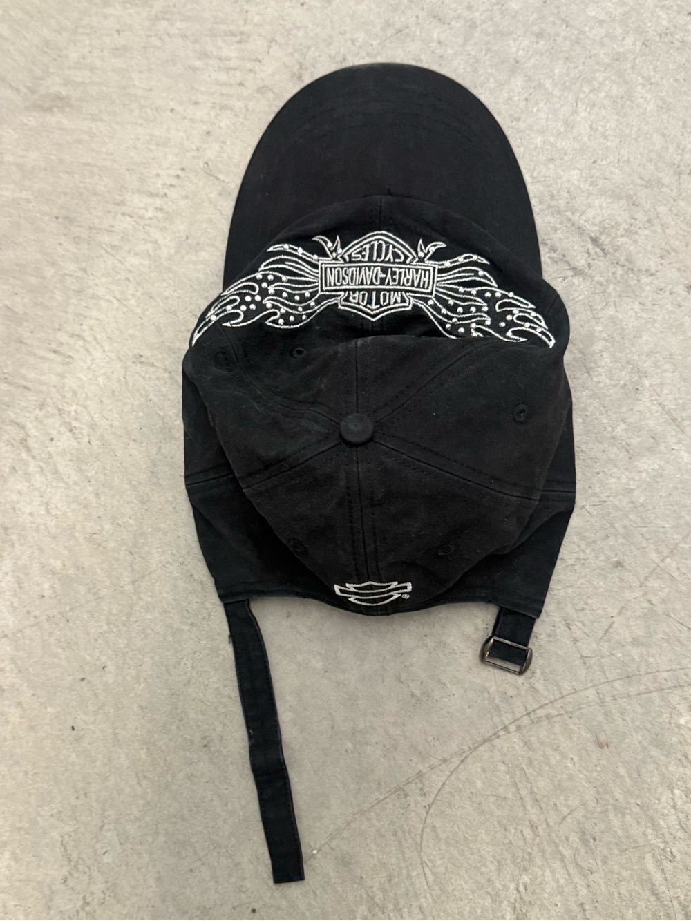 Black Harley Davidson LogoAdjustable Baseball Hat with Rhinestone Trim One Size - Picture 3 of 10